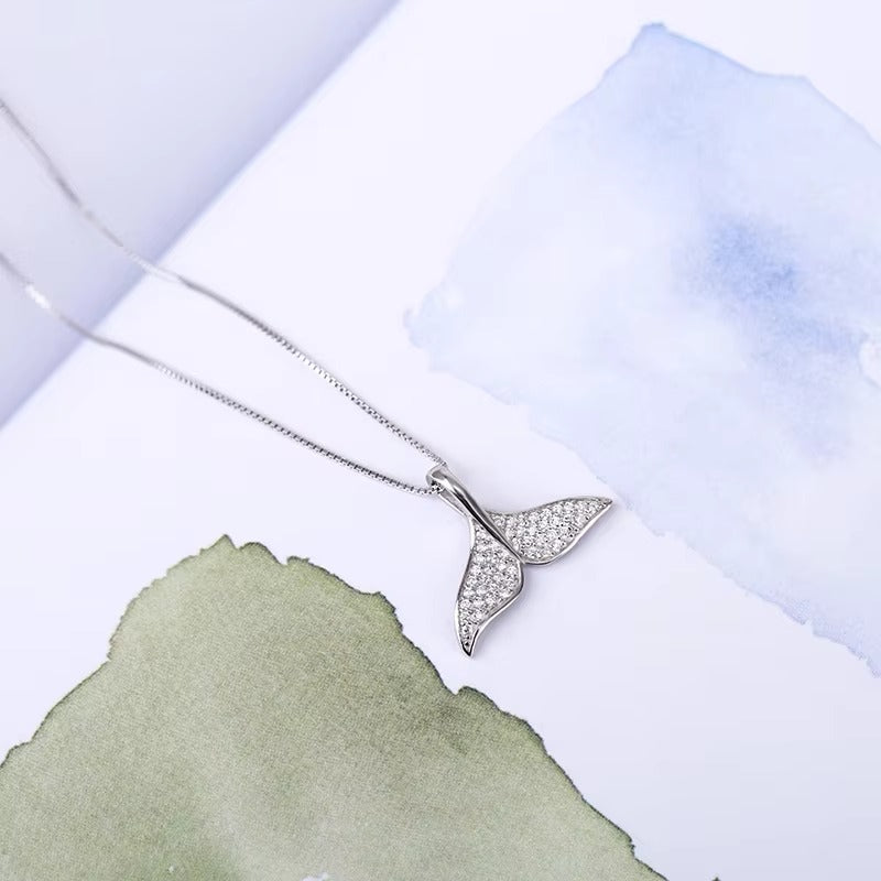 Mermaid Pendant Whale Tail Clavicle Chain Necklace Trendy Silver Color Stainless Steel Chain Lucky Animal Fishtail Necklace